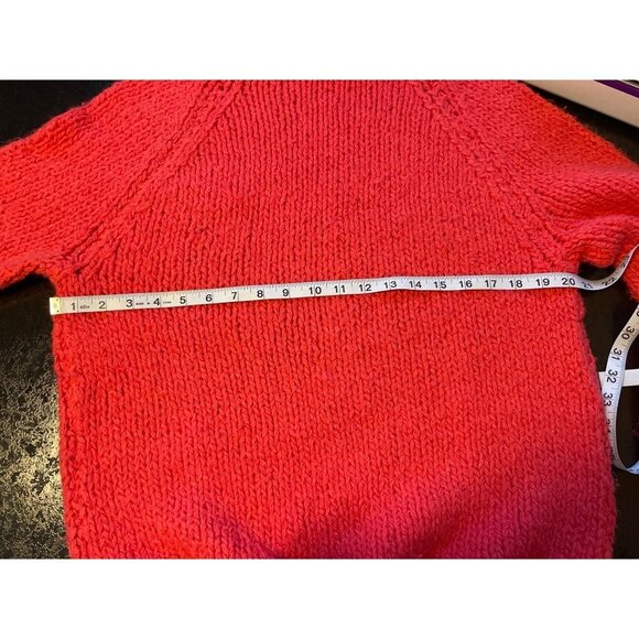 Vintage 70s 80s Hand Knit Cowl Neck Peachy Red Sweater - Picture 7 of 10